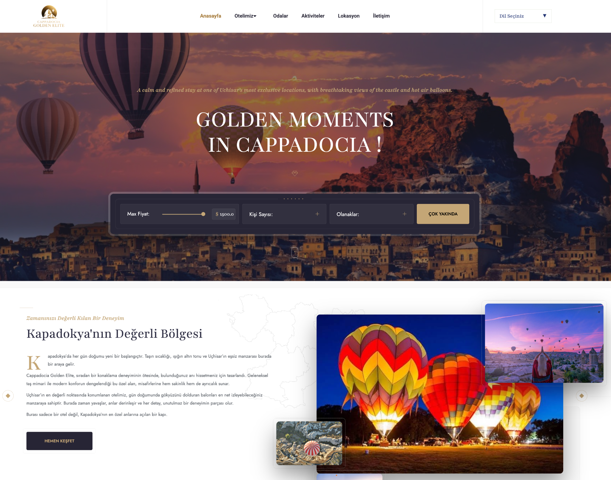 Cappadocia Golden Elite web arayüzü